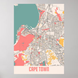 Kaapstad - kaart stad Zuid-Afrika Poster