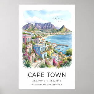 Kaapstad Reisposter - Aquarel Heuvellandschap en Poster