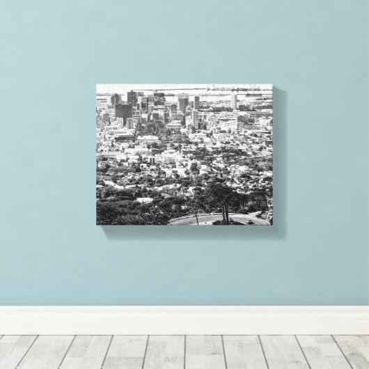 Kaapstad Zuid-Afrika Cityscape Monochrome Canvas Afdruk (Insitu (Houten vloer))