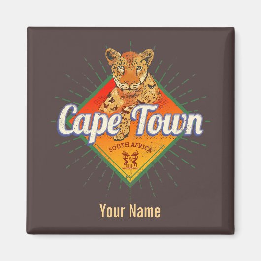 Kaapstad Zuid-Afrika Retro Leopard Magneet (Voorkant)