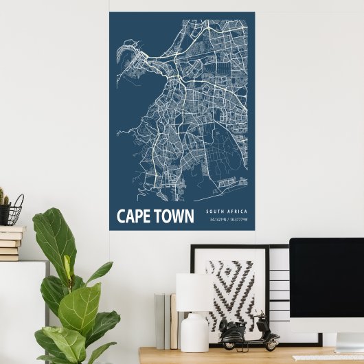 Kaapstad Zuid-Afrika - Stadskaartkunst Poster (Thuiskantoor)