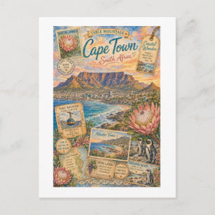 Kaapstad Zuid-Afrika Vintage Reis Collage Briefkaart