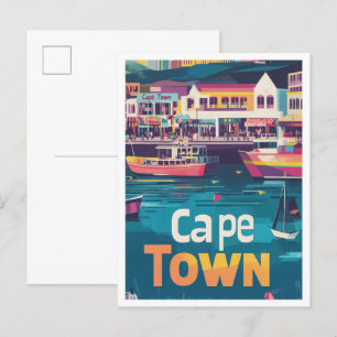 Kaapstad Zuid-Afrika Vintage Travel Illustration Briefkaart