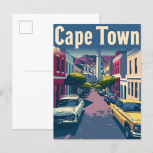 Kaapstad Zuid-Afrika Vintage Travel Illustration Briefkaart