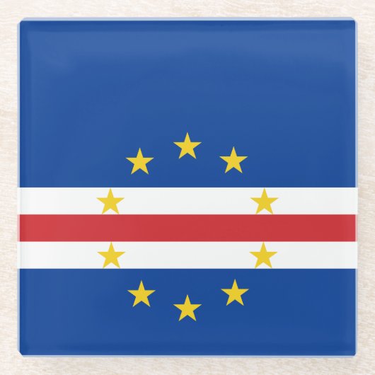 Kaapverdische vlag glazen onderzetter (Voorkant)