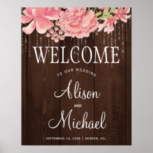 Kaarlichten florale blush bruiloft welkomstbord poster