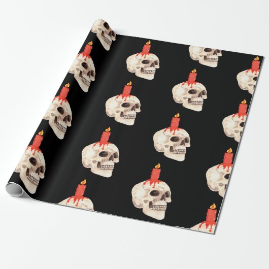 Kaars- en schedel-halloween-patroonverlooppapier cadeaupapier (Uitgerold)