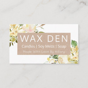 Kaars met witte en Kraft-zeep - zeenvlek en zandko Visitekaartje