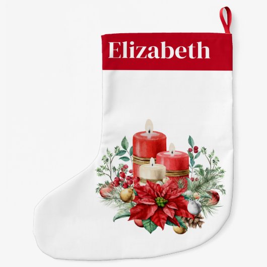 Kaars Middenstuk met Poinsettia Bloem Grote Kerstsok (Achterkant)