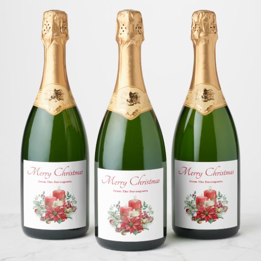 Kaars Middenstuk met Poinsettia Bloem Sparkling Wijnetiket (Flessen)