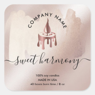 Kaars modern productlabel - zwart, roze jar vierkante sticker