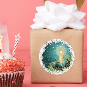  kaars op Blauwgroen achtergrondpatroon van de Dam Ronde Sticker