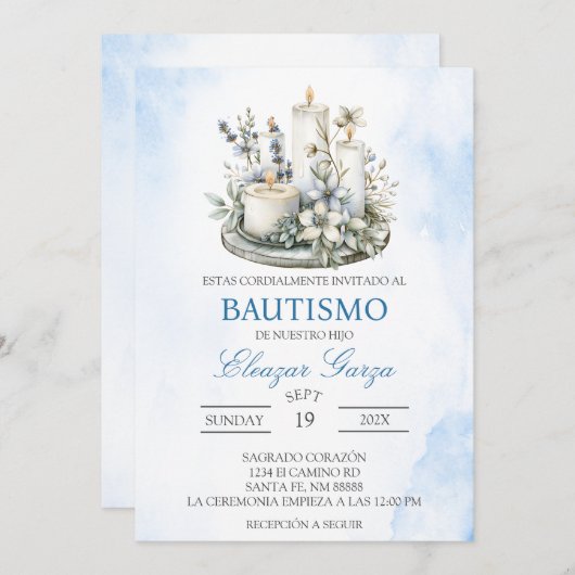 Kaarsdoop in het Spaans Kaart (Voorkant / Achterkant)