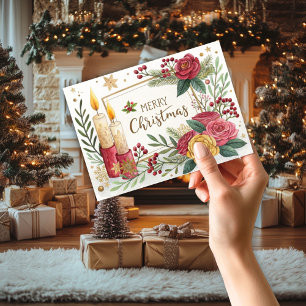 Kaarsen & Bloemen Kerst Kaart