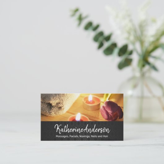 Kaarsen en Bloemen Dag Spa | Bamboe Achtergrond Afsprakenkaartje (Staand voorkant)