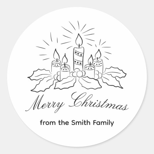 Kaarsen en Holly Script Kerst sticker (Voorkant)