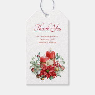 Kaarsen en Poinsettia Boeket Kerstmis Dank u Cadeaulabel