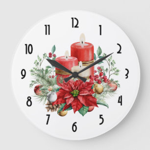 kaarsen en Poinsettia Boeket Kerstmis Grote Klok