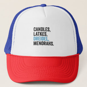 Kaarsen Latkes Dreidel Menorahs Grappige Chanoeka Trucker Pet