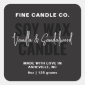 Kaarsenlabel Elegant Modern Minimalistisch Zwart W Vierkante Sticker (Voorkant)