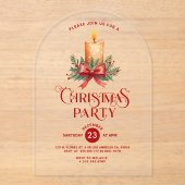 Kaarslicht met Red Bow Kerstfeest Uitnodigen Acryl Uitnodigingen (Voorkant)
