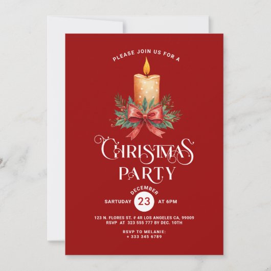 Kaarslicht rode boog op rode kerstfeest Uitnodigen Kaart (Voorkant)