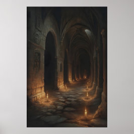 Kaarsverlichte Doolhof Gotische Kasteelgang Kunst Poster