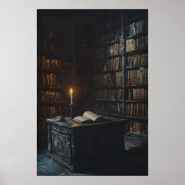 Kaarsverlichte gotische bibliotheekkunst, donkere poster