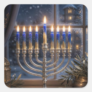 Kaarsverlichte Hanukkah-viering Vierkante Sticker