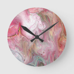Kaarszachte roze groene Abstracte wandklok Ronde Klok