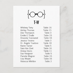 Kaart 13 Geeky Glasses Seating Chart Briefkaart v1
