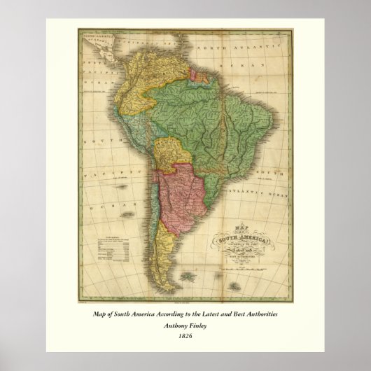 kaart 1826 Zuid-Amerika van Anthony Finley Poster (Voorkant)