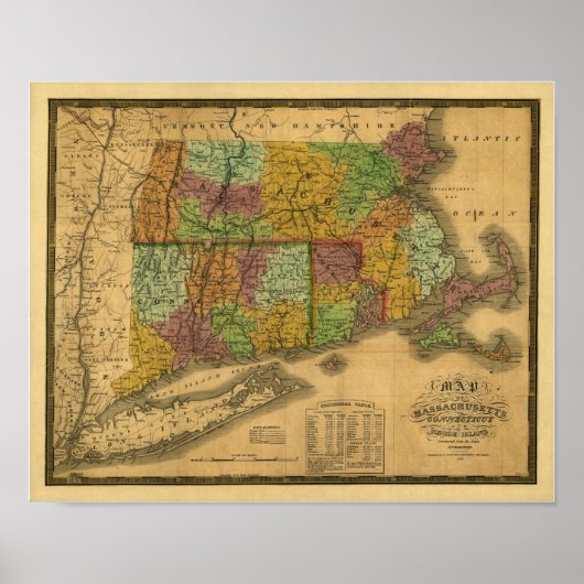 kaart 1831 - Zuid-New England Poster (Voorkant)