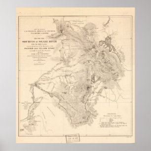 Kaart 1870 Bronnen van de Snake rivier de Wyoming Poster
