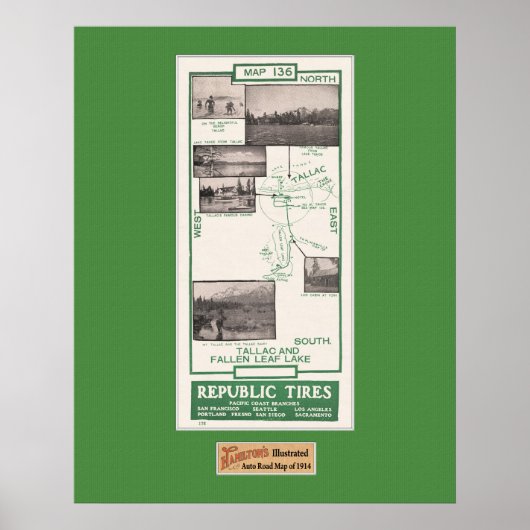 Kaart 1914, Gestallen Leaf Lake en Tallac Poster (Voorkant)