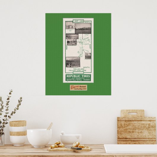 Kaart 1914, Gestallen Leaf Lake en Tallac Poster (Keuken)