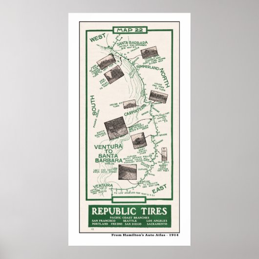 Kaart 1914, Santa Barbara-Ventura Poster (Voorkant)