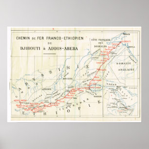  kaart, 1920, Frans, Chemin de Fer, Ethiopie Poster