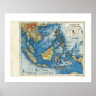  kaart, 1920, Frans, L'IndoChine et Insolinde Poster