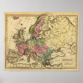kaart 2 van Europa met kleurrijke atlas Poster (Voorkant)