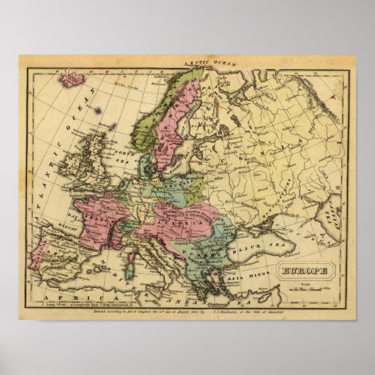 kaart 2 van Europa met kleurrijke atlas Poster (Voorkant)