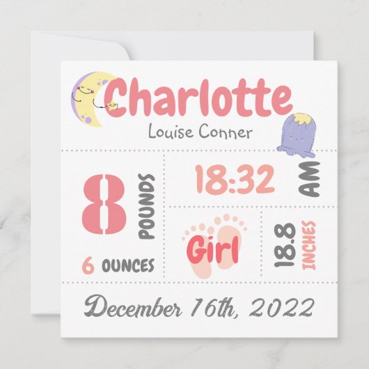 Kaart Aankondiging van persoonlijke pasgeboren fot (Voorkant)