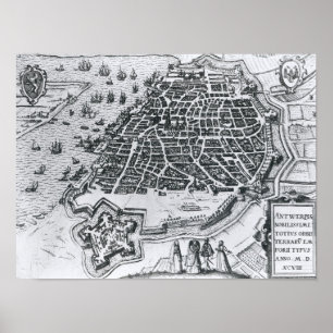 Kaart Antwerpen, 1598 Poster