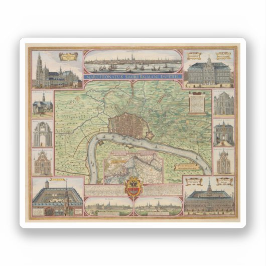  kaart Antwerpen, België Sticker (Voorkant)