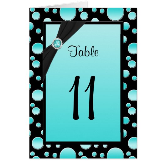 Kaart Aqua en Black Polka Dot Table Number (Voorkant)