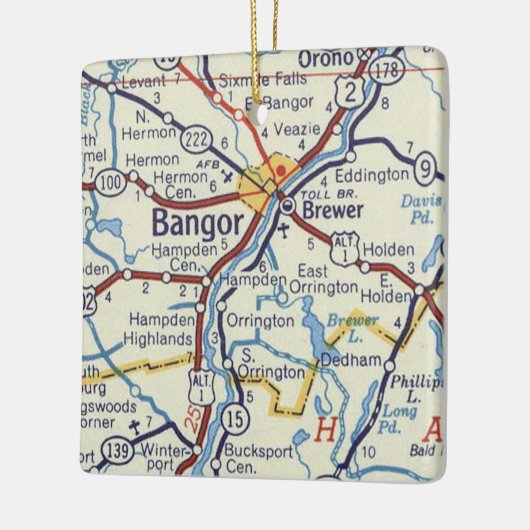 kaart Bangor Maine Keramisch Ornament (Links)