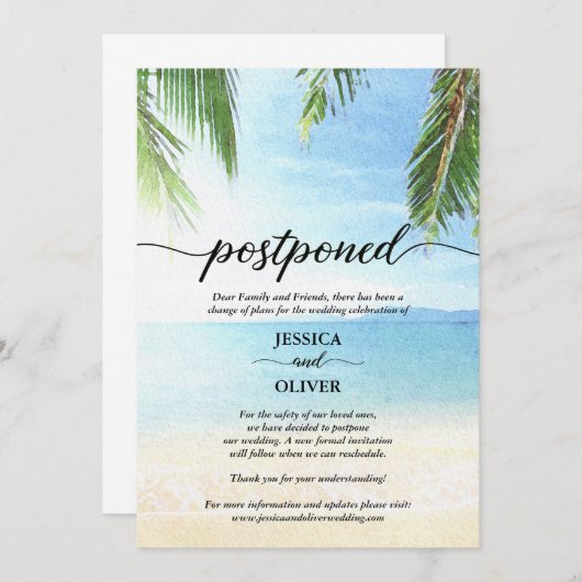 Kaart Beach Theme uitgestelde aankondiging huwelij (Voorkant / Achterkant)
