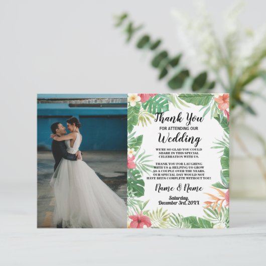 Kaart Bedankt Foto Bloemendecor Tropisch Aloha Lua (Staand voorkant)