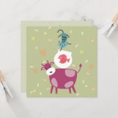 kaart beterschap, tekening koe, vis in kom  (Voorkant / Achterkant in situ)