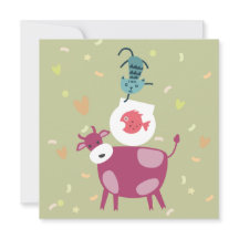 kaart beterschap, tekening koe, vis in kom